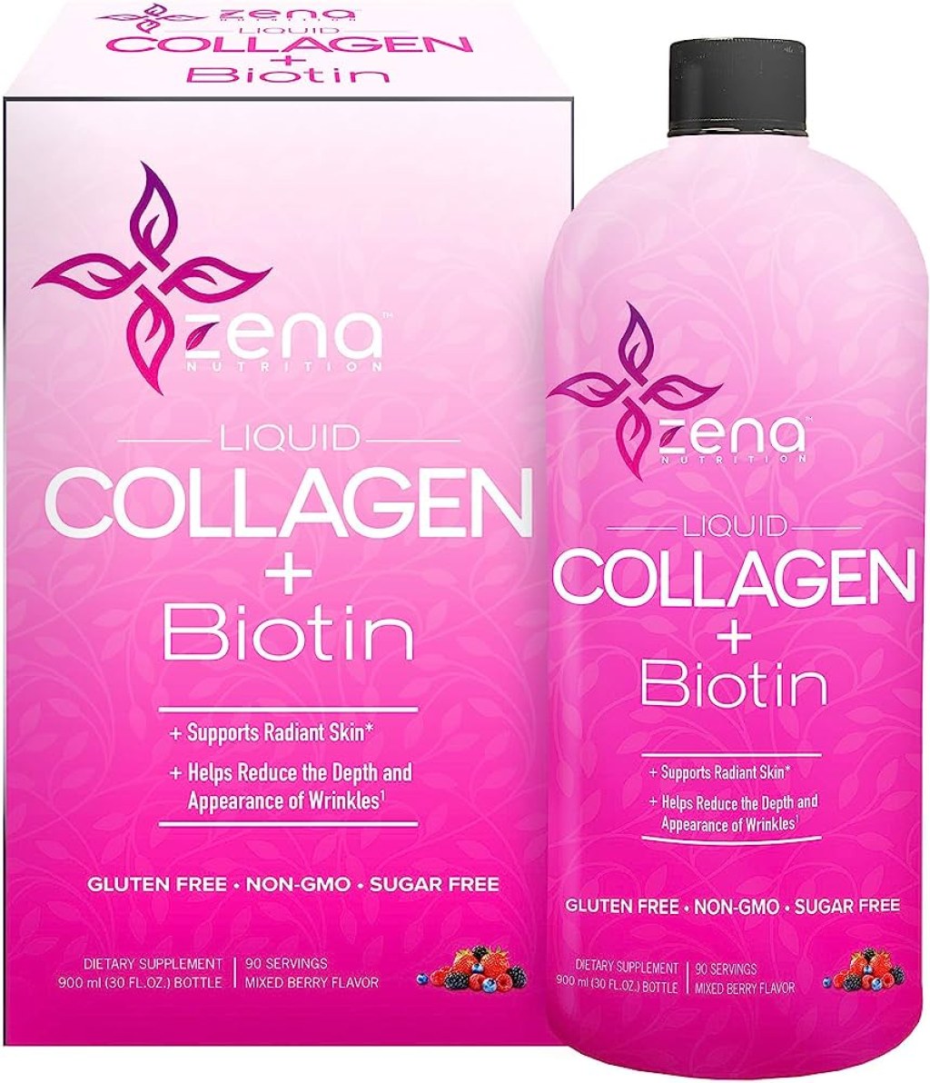 Picture of: Zena Liquid Collagen + Biotin, mg of Bioactive Collagen Peptides and  mcg Biotin, Verisol Formula, Hair, Skin, Nail and Joint Support,